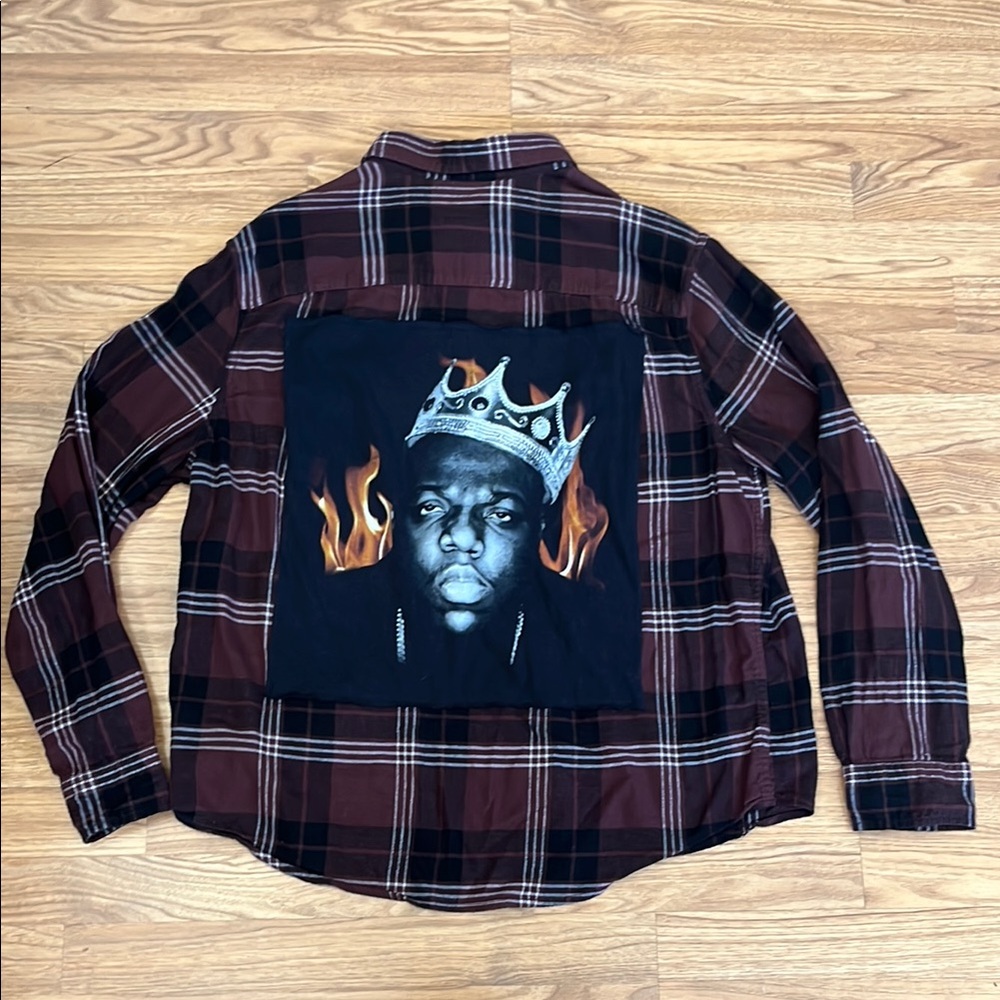 Notorious BIG B.I.G. Upcycled Flannel Shirt Unisex Size XXl 2XL - Picture 2 of 5